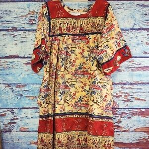 KRIST GUDNASON Floral & Asian Print Mumu Dress Women's Size Large